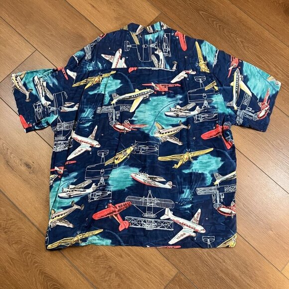 Paradise Found Men's Navy Airplane Print Button-down Short Sleeve Shirt Sz 2XL - Picture 6 of 6